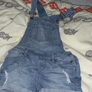 Blue spice overall shorts